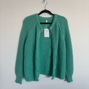 Teal Green oversized chunky knit cardigan